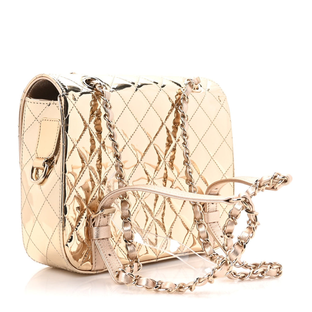 Mirror Calfskin Metallic Calfskin Quilted Hollywood Boulevard Backpack With Coin Purse Gold