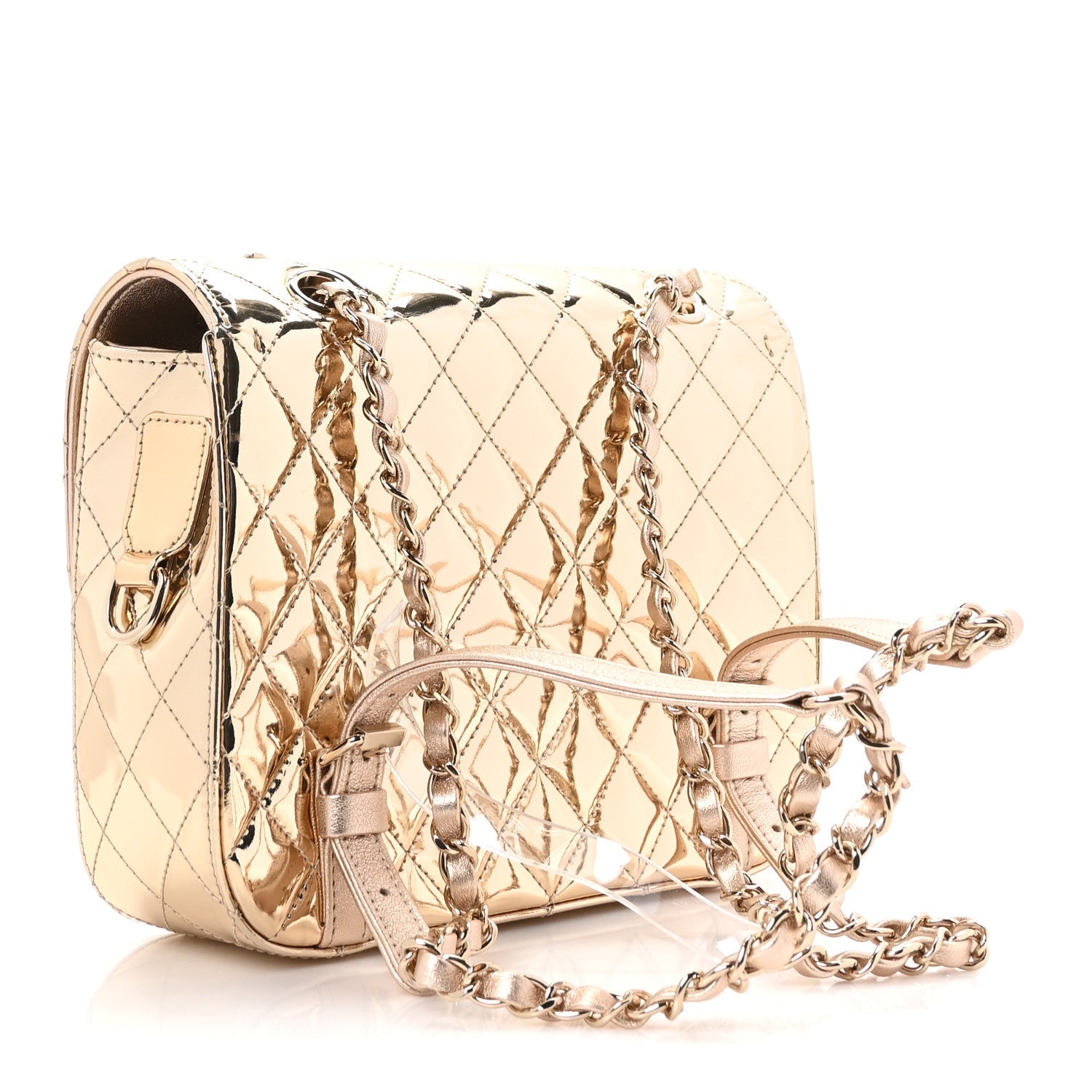 Mirror Calfskin Metallic Calfskin Quilted Hollywood Boulevard Backpack With Coin Purse Gold