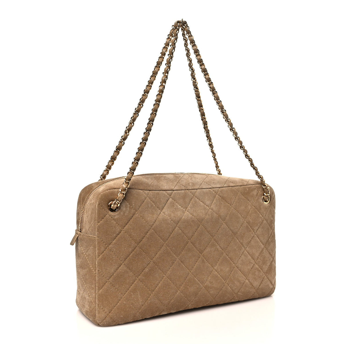 Suede Calfskin Quilted Camerissimo Camera Case Dark Beige