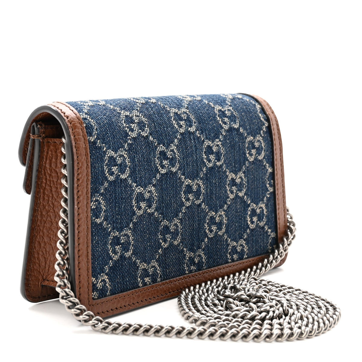New Denim GG Monogram Dollar Calfskin Enamel Super Mini Dionysus Shoulder Bag Blue Tea Cuir Epilog Electric Blue