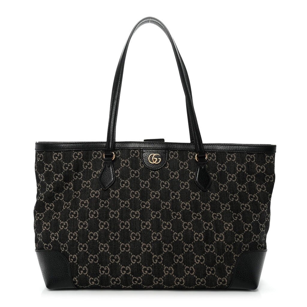 Jacquard Black Denim GG Monogram Medium Ophidia Shopping Tote Black Ivory
