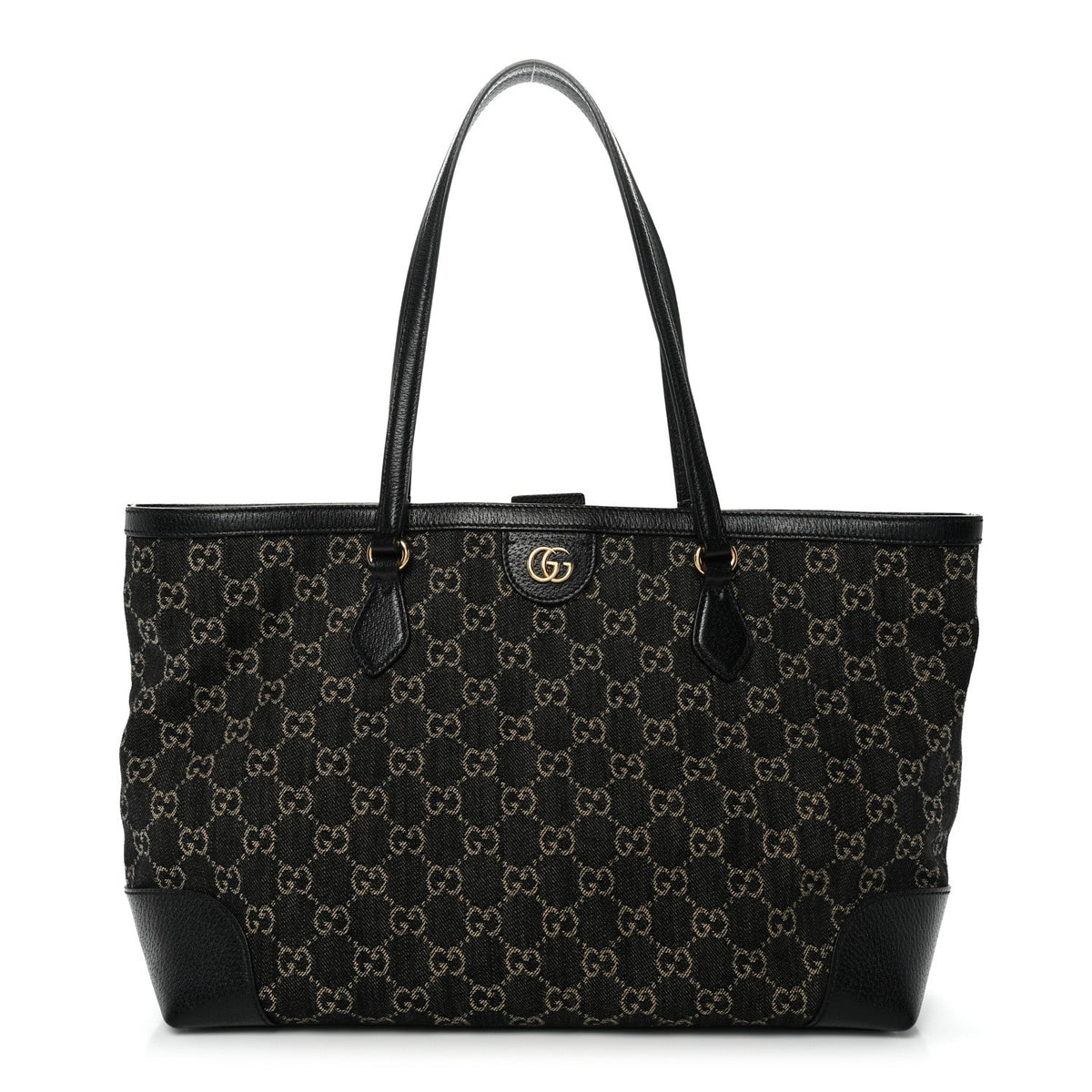 Jacquard Black Denim GG Monogram Medium Ophidia Shopping Tote Black Ivory