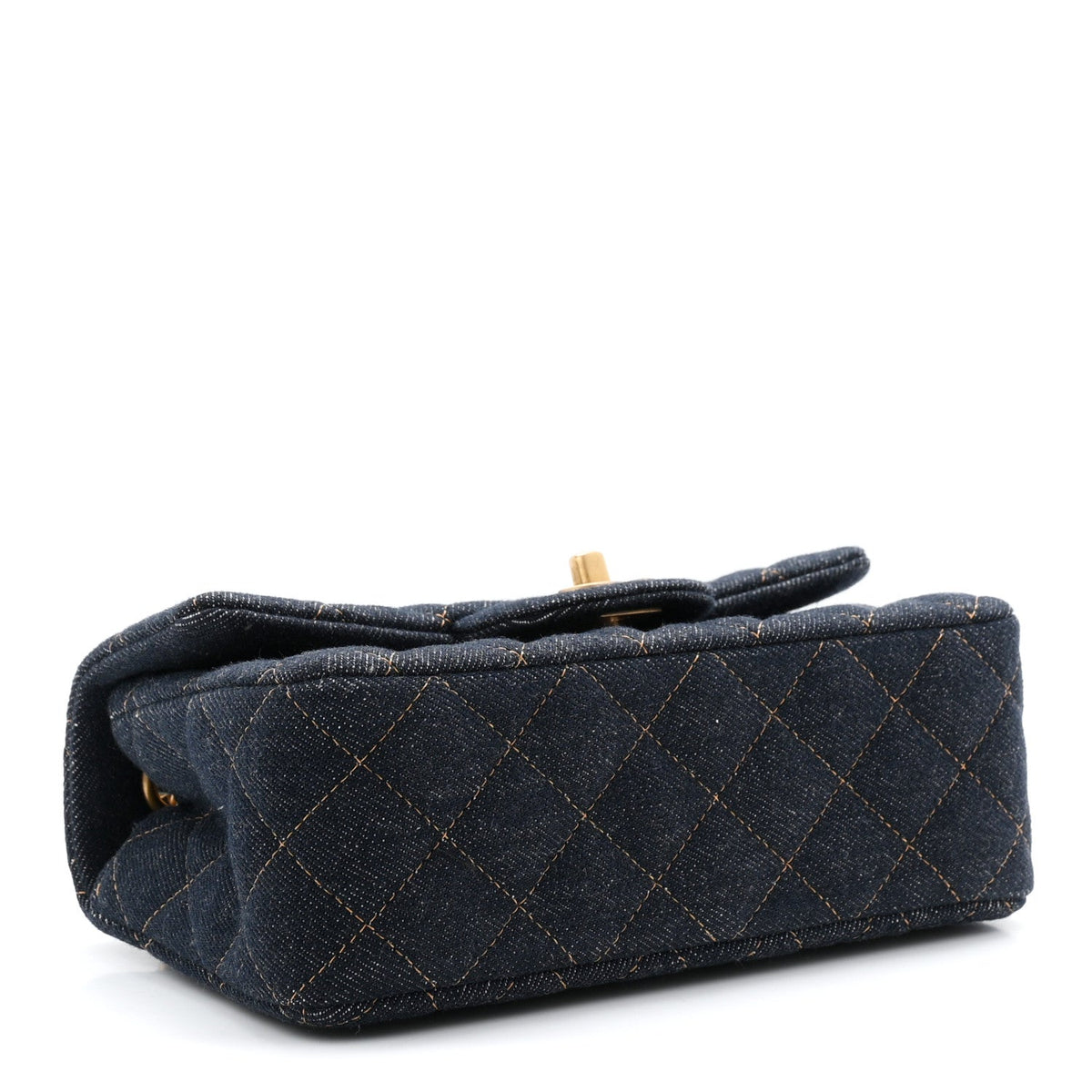Denim Quilted Mini Rectangular Flap Dark Blue