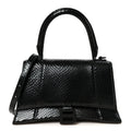 Matte Calfskin Snake Embossed Tonal B Small Hourglass Top Handle Bag Black