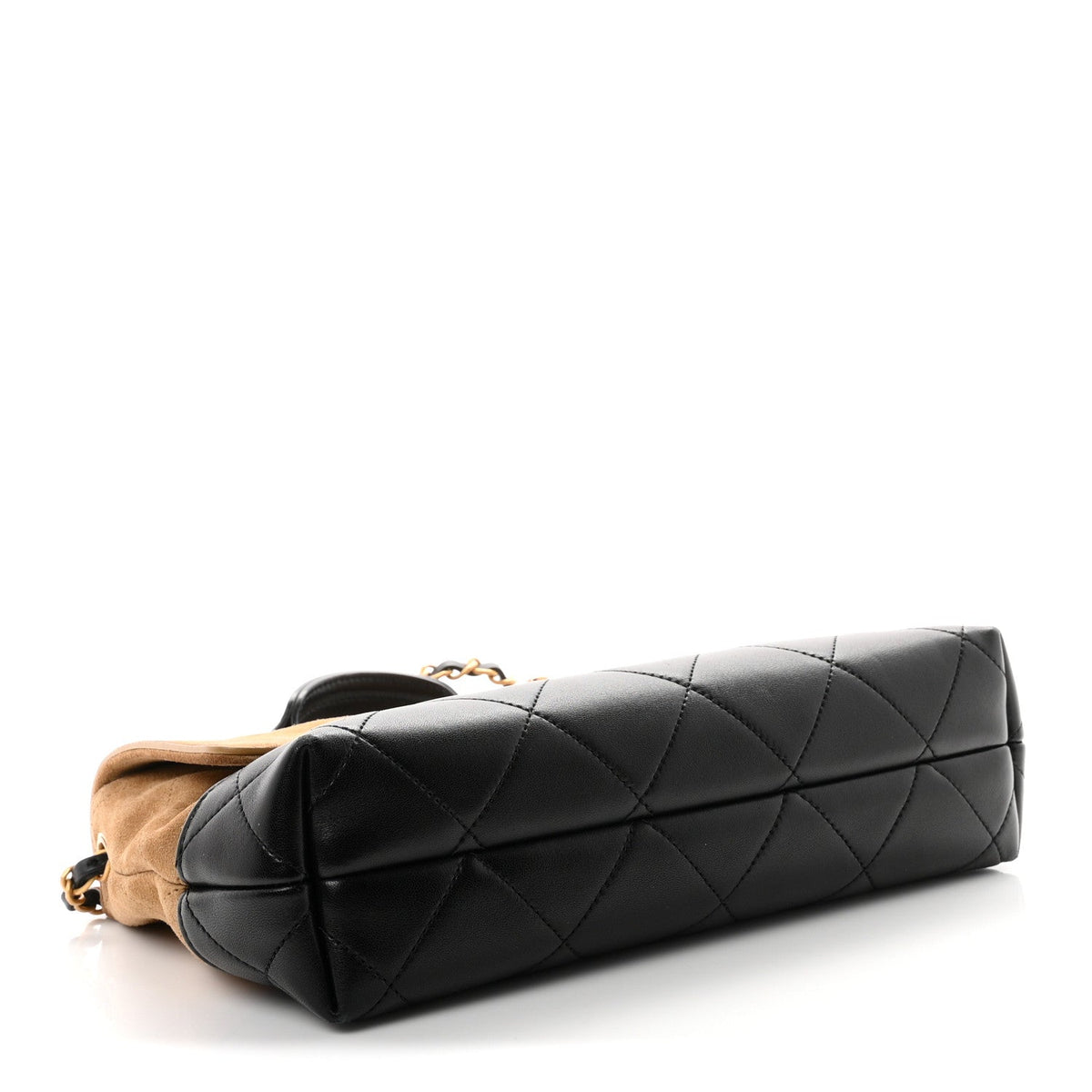 Suede Calfskin Shiny Lambskin Quilted Coco Base Flap Top Handle Bag Beige Black