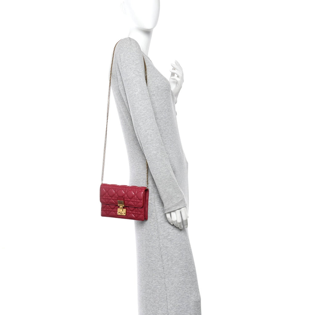 Lambskin Cannage Dioraddict Wallet On Chain Clutch Fuchsia