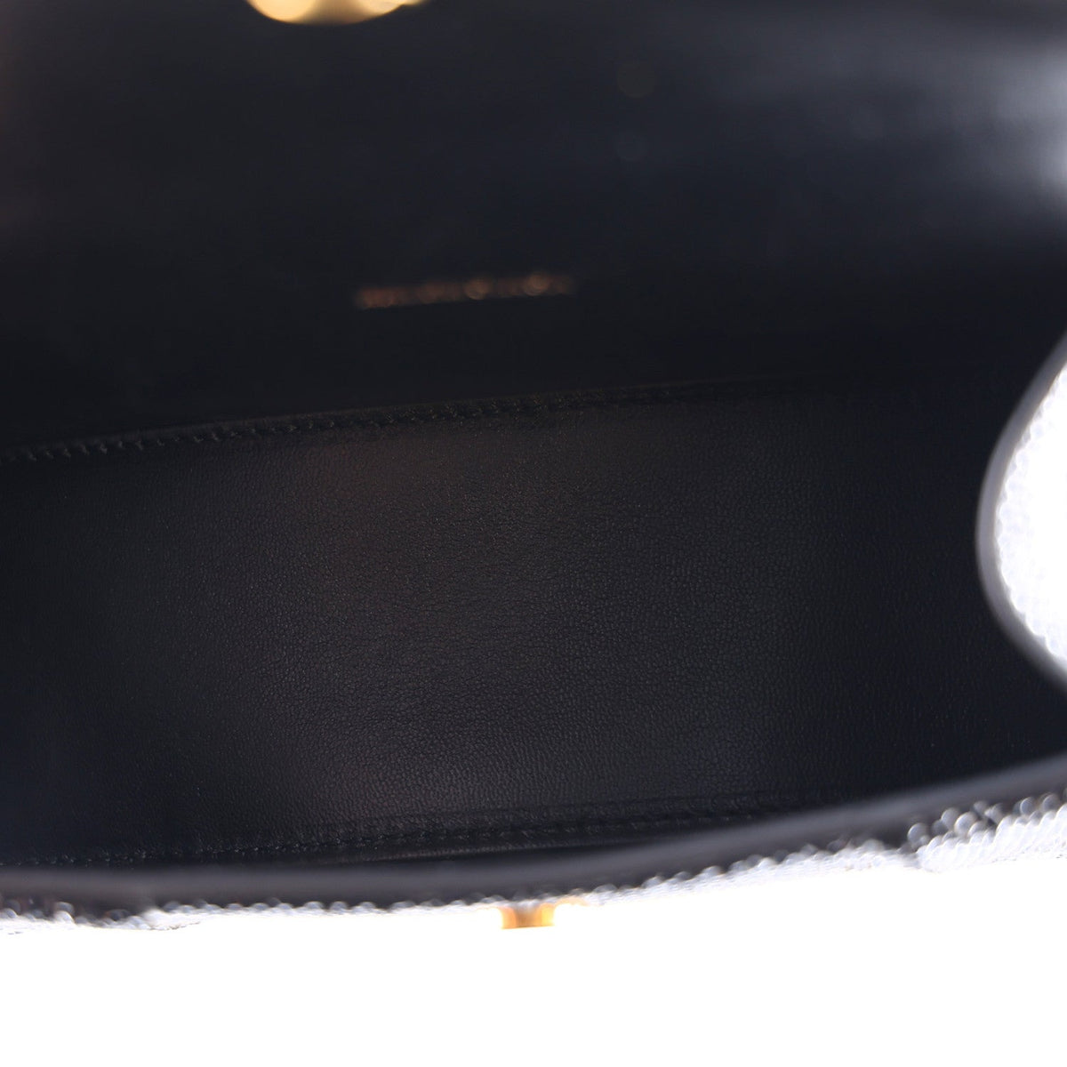 Strass Suede Allover Logo Hourglass Top Handle Bag XS with Chain Black White