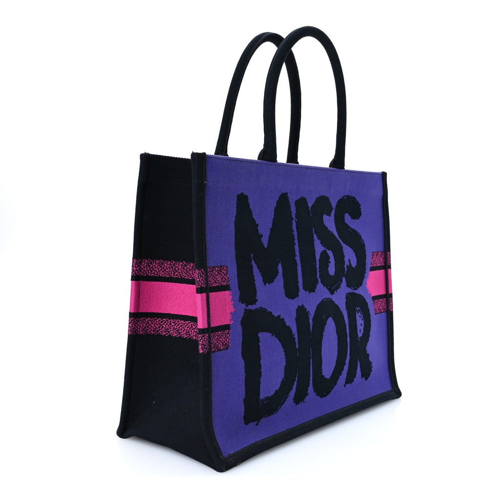 Canvas Embroidered Large Miss Dior Graffiti Book Tote Fuchsia Purple