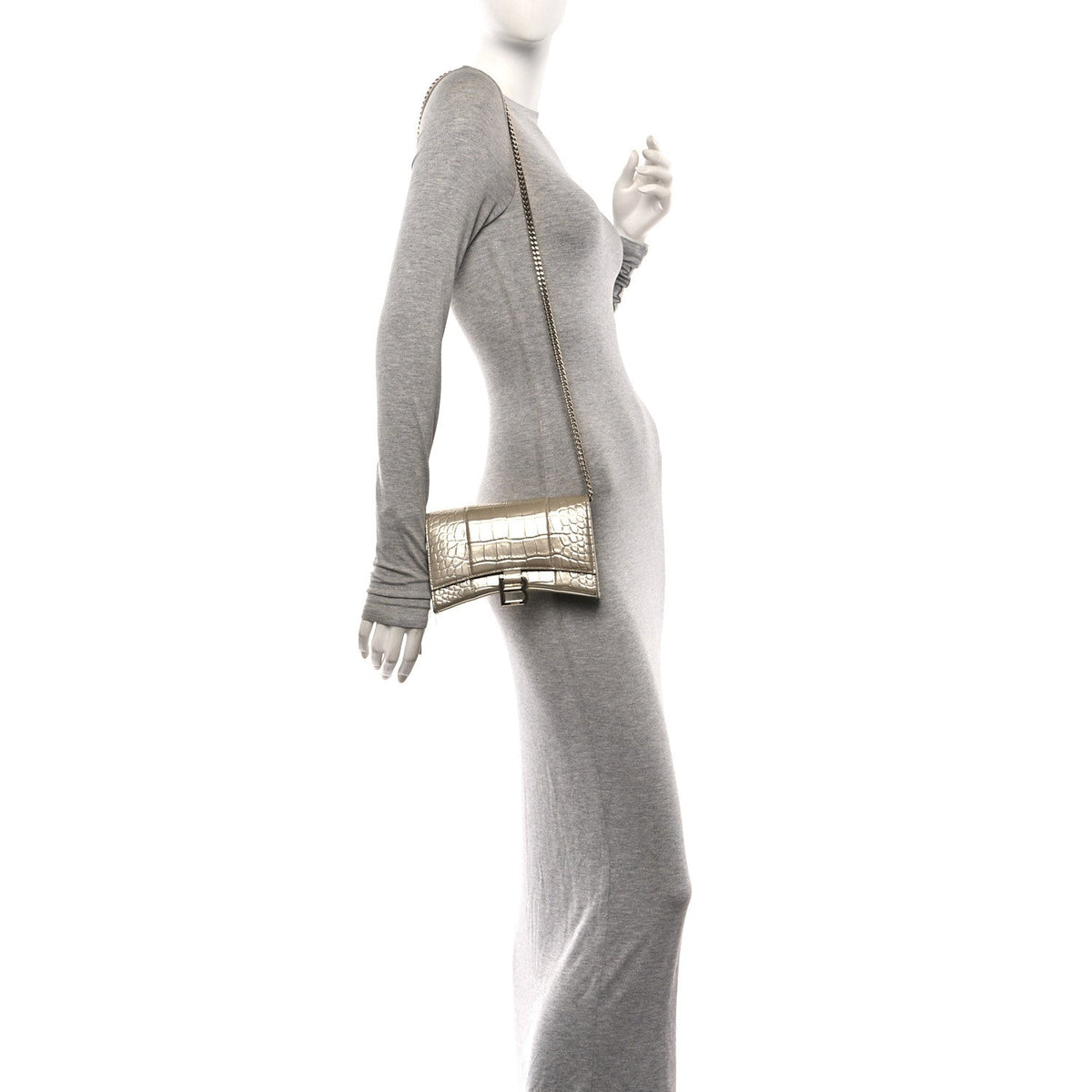 Metallic Calfskin Crocodile Embossed Hourglass Chain Bag Gold