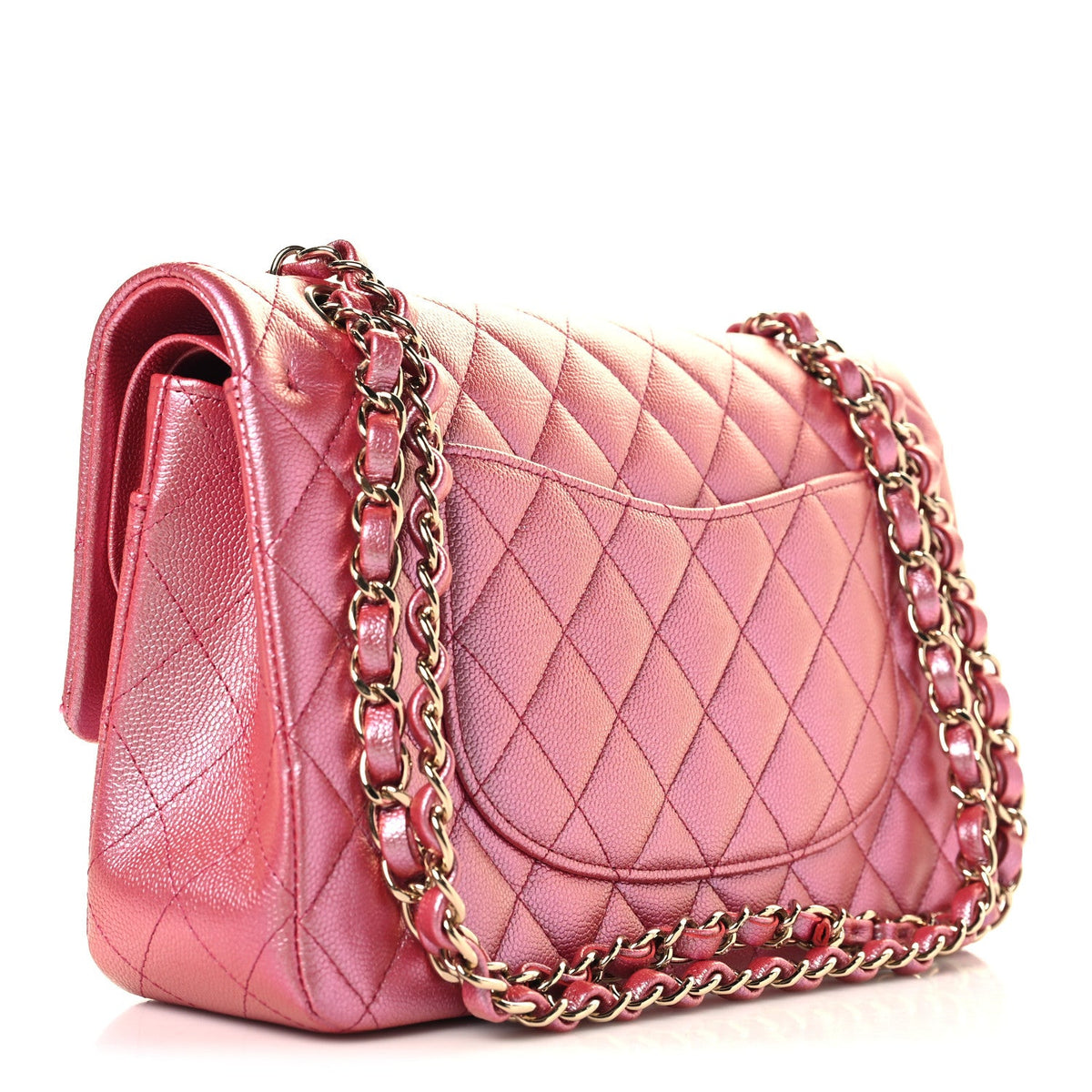 Iridescent Caviar Quilted Medium Double Flap Dark Pink