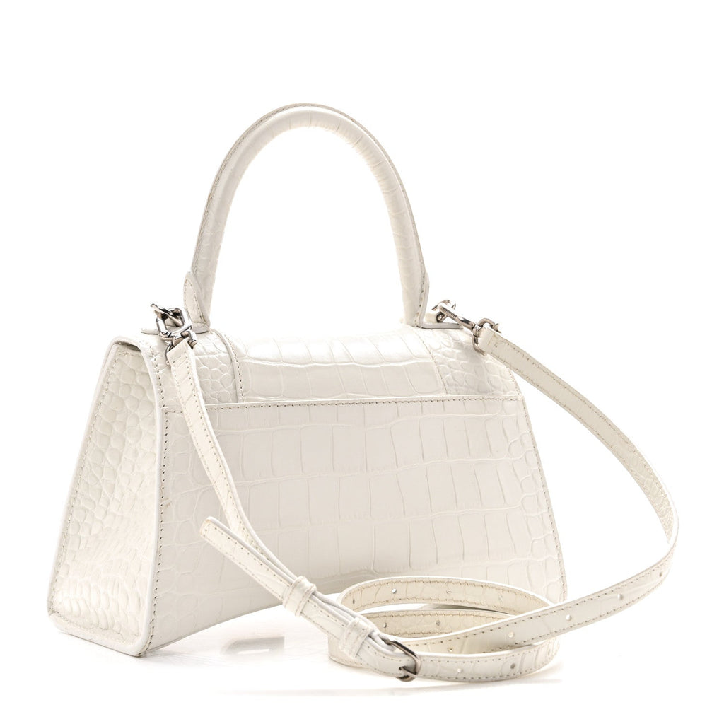 Calfskin Crocodile Embossed Small Hourglass Top Handle Bag White White