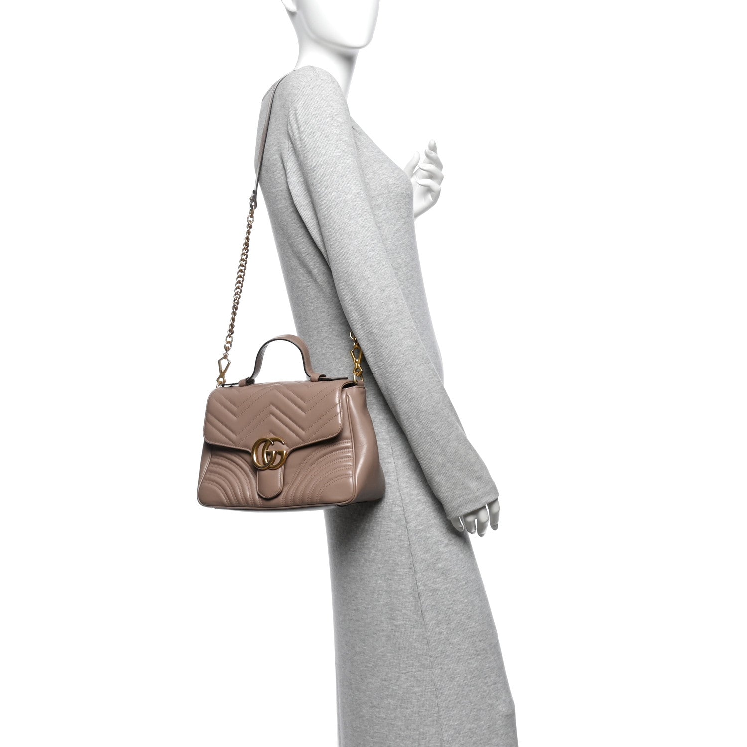 Calfskin Matelasse Small GG Marmont Top Handle Shoulder Bag Porcelain Rose