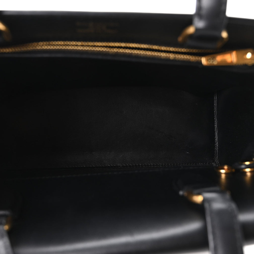 Shiny Box Calfskin Small Money Tote Black