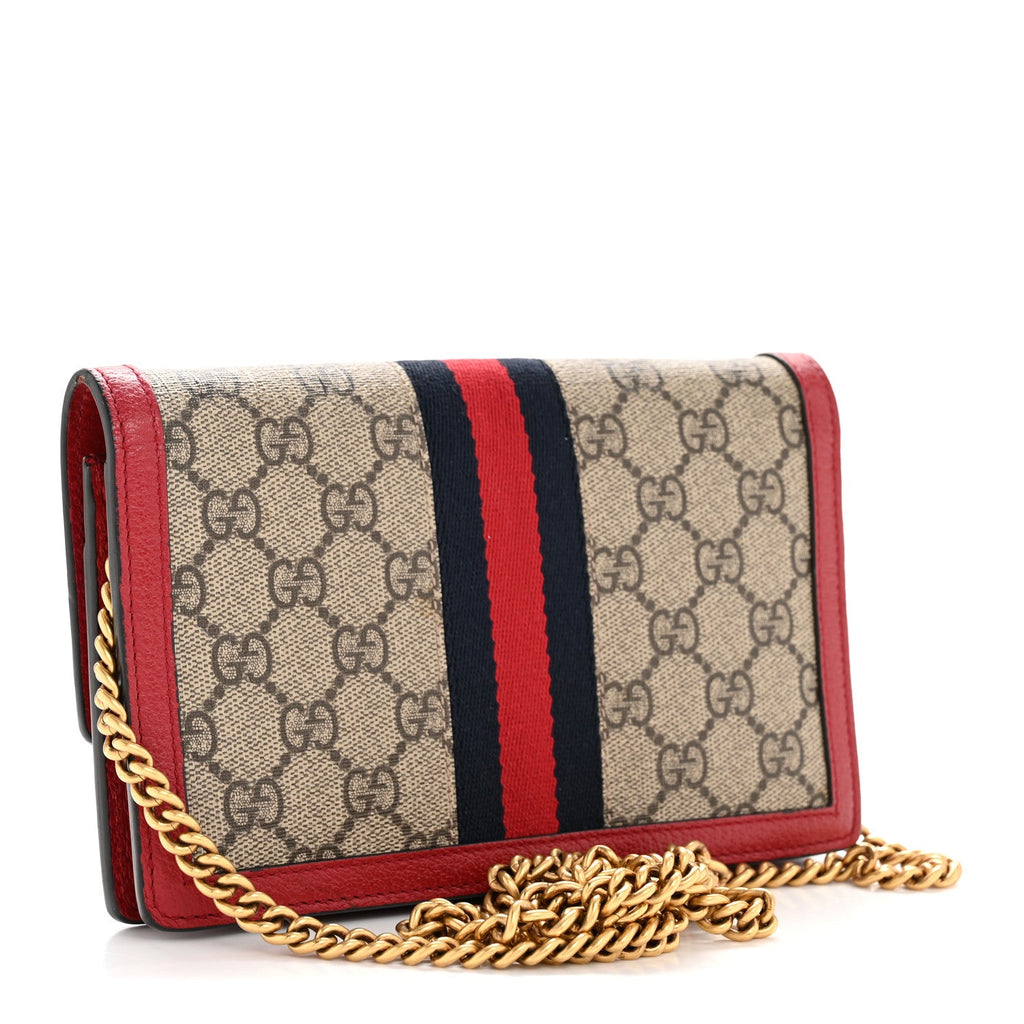 GG Supreme Monogram Web Queen Margaret Chain Wallet Red