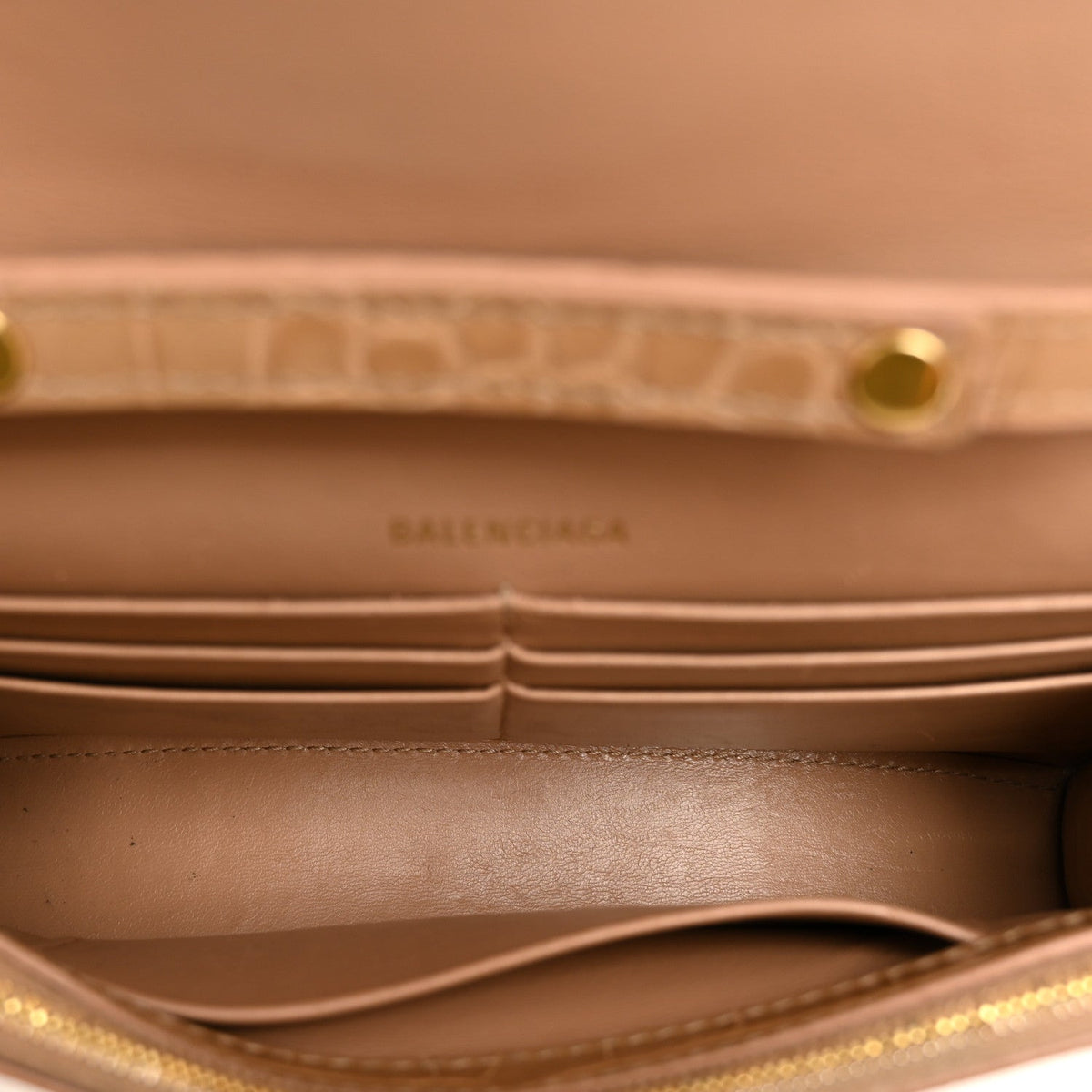 Shiny Calfskin Crocodile Embossed Hourglass Chain Bag Nude Beige