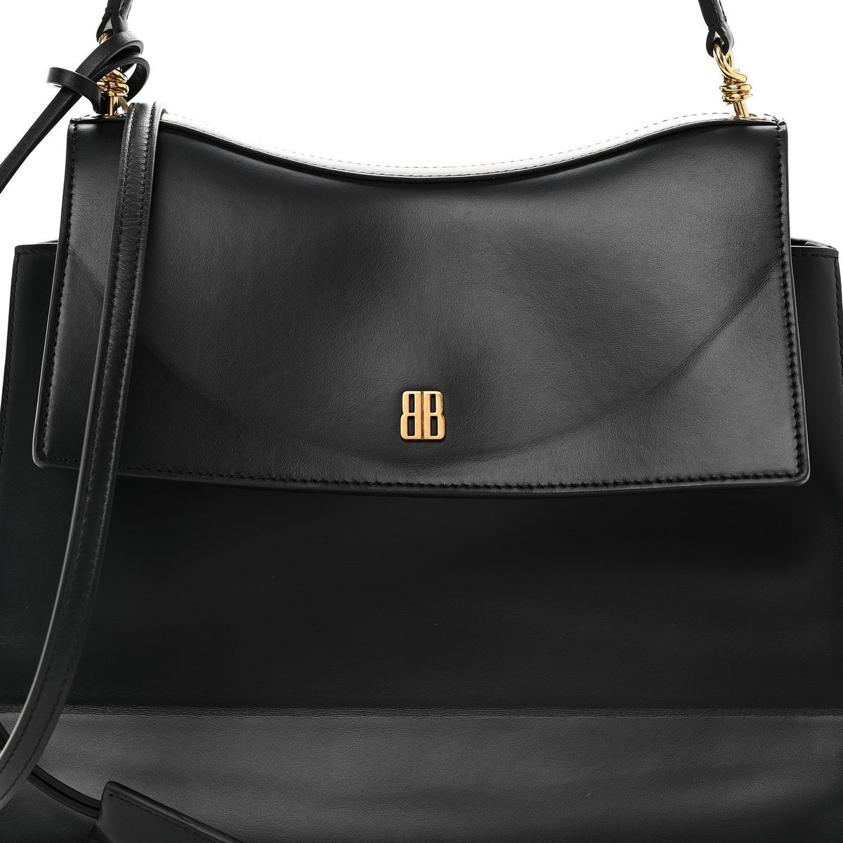 Natural Smooth Calfskin Medium Nano Top Handle Handbag Black