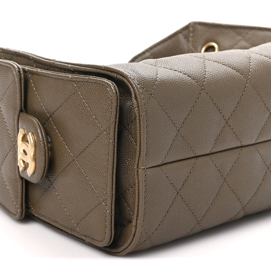 Caviar Quilted Mini Chanel 25 Handbag Dark Khaki