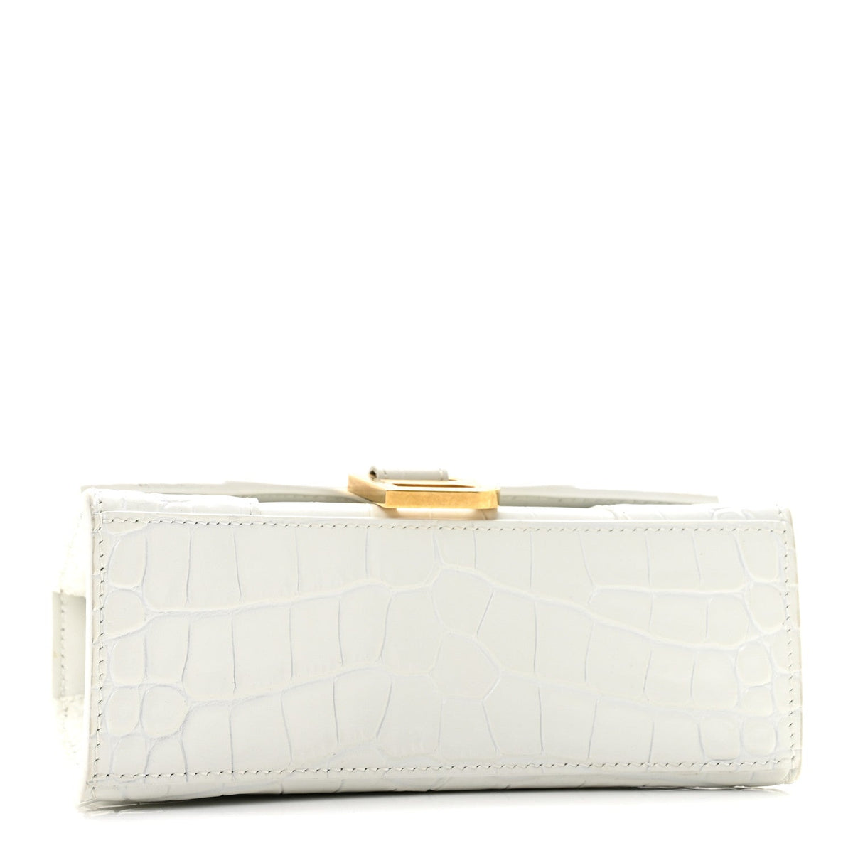 Shiny Calfskin Crocodile Embossed Hourglass Top Handle Bag XS White