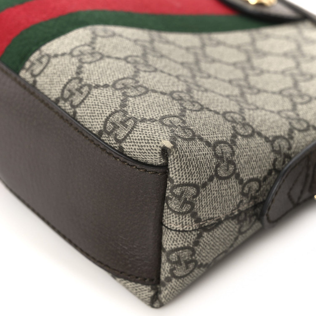 GG Supreme Monogram Textured Dollar Calfskin Web Small Ophidia Dome Shoulder Bag Beige Ebony New Acero