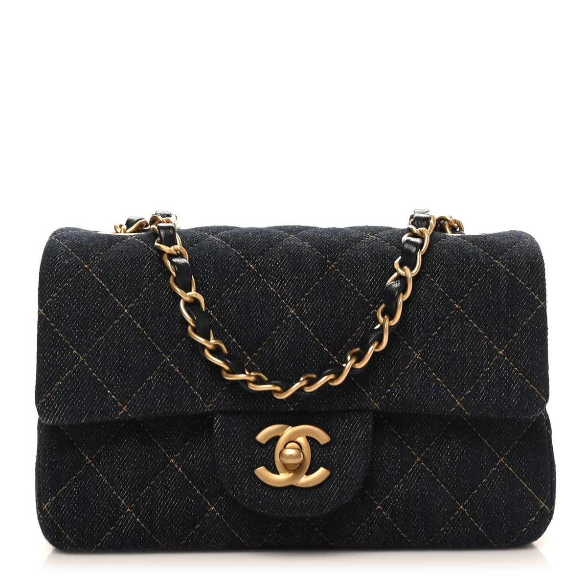 Denim Quilted Mini Rectangular Flap Dark Blue