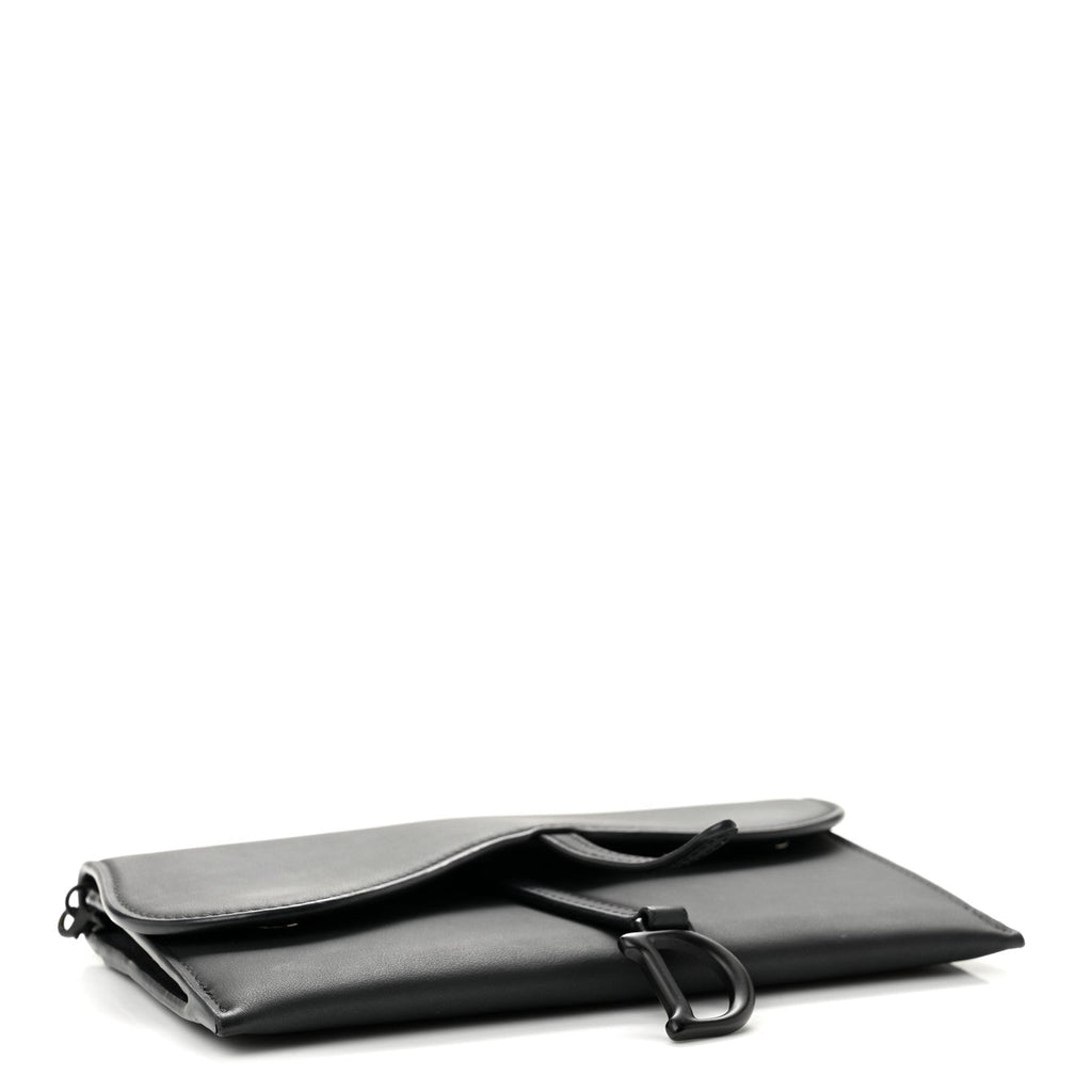 Ultra Matte Calfskin Saddle Chain Wallet Pouch Black