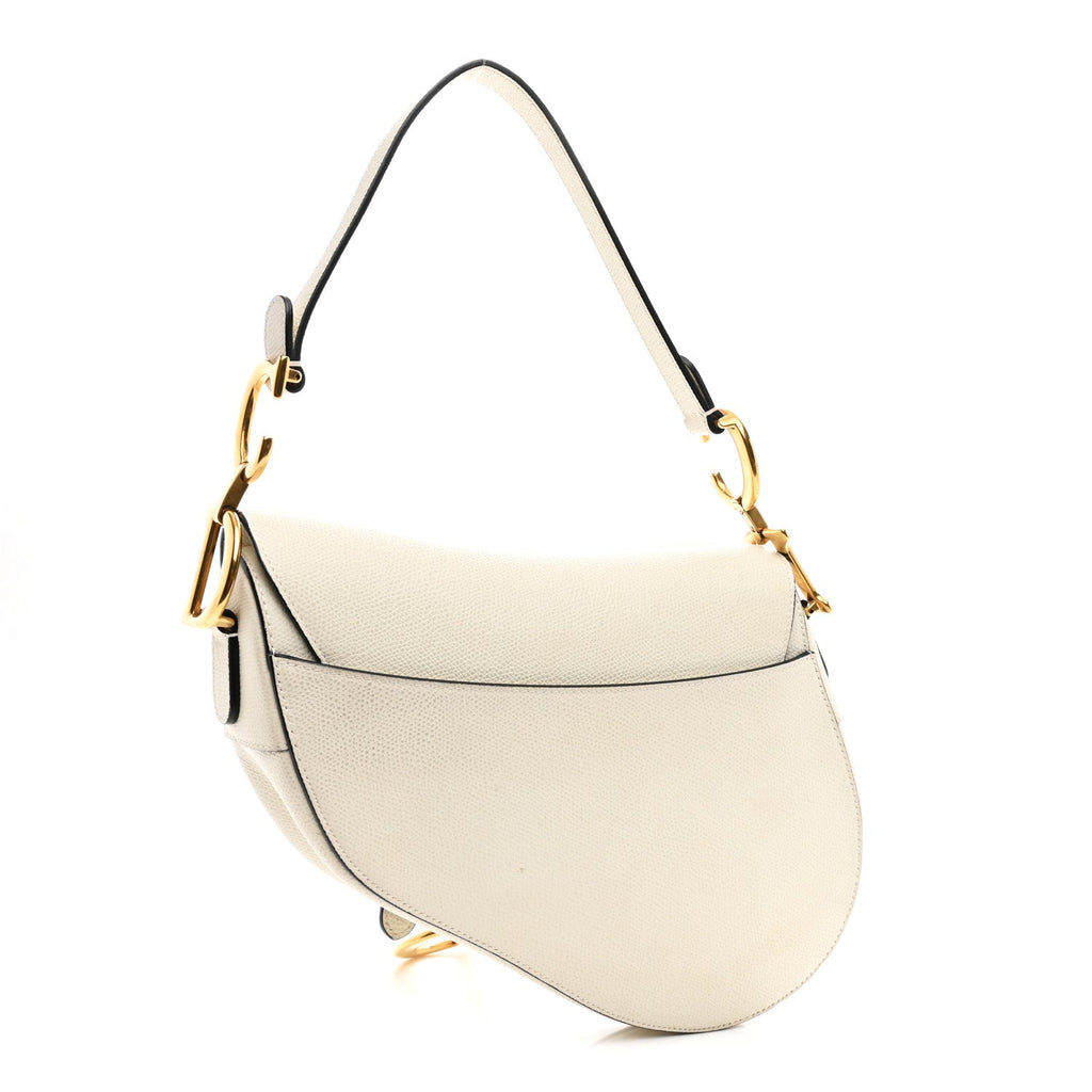 Grained Calfskin Saddle Bag White