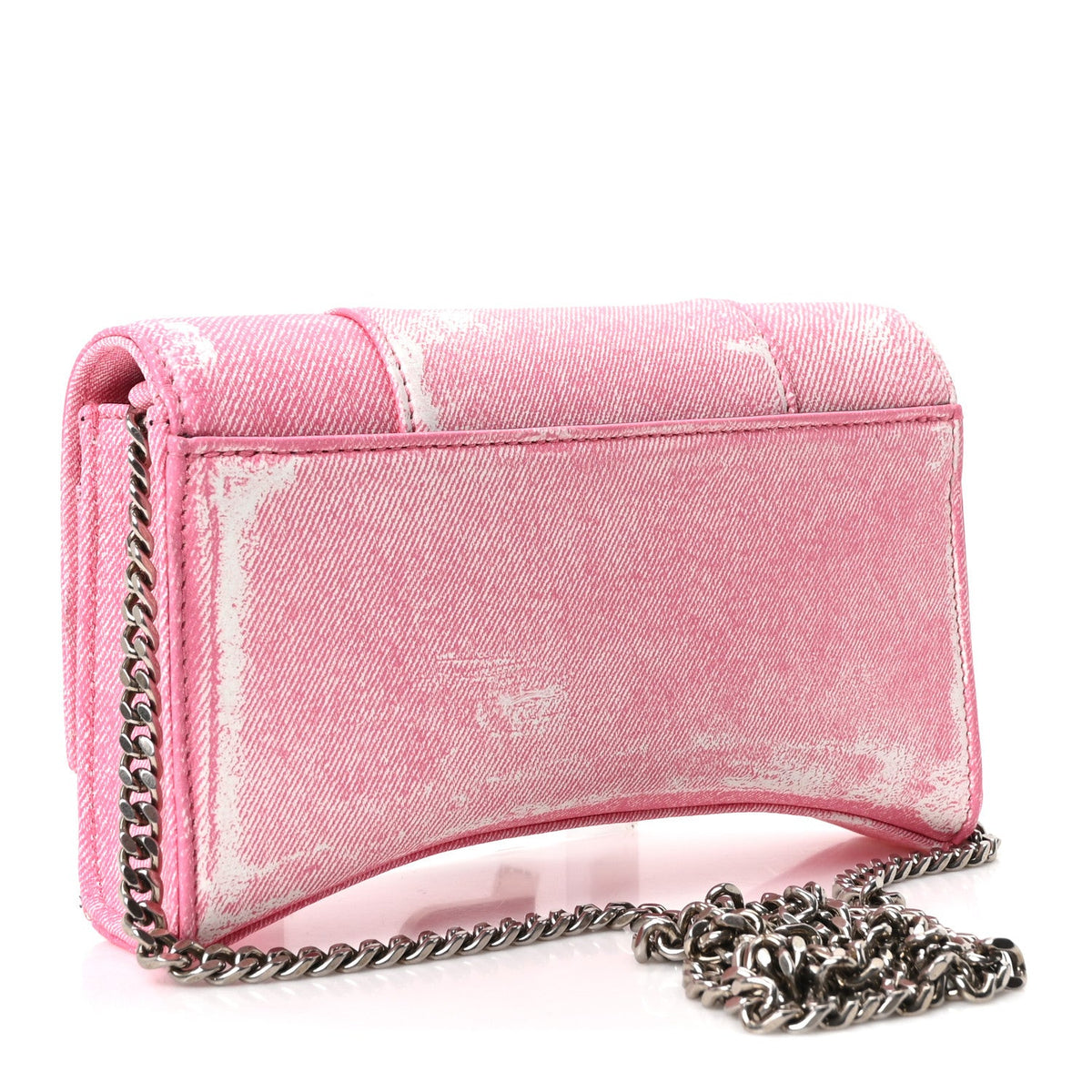 Nappa Denim Printed Hourglass Chain Bag Denim Pink