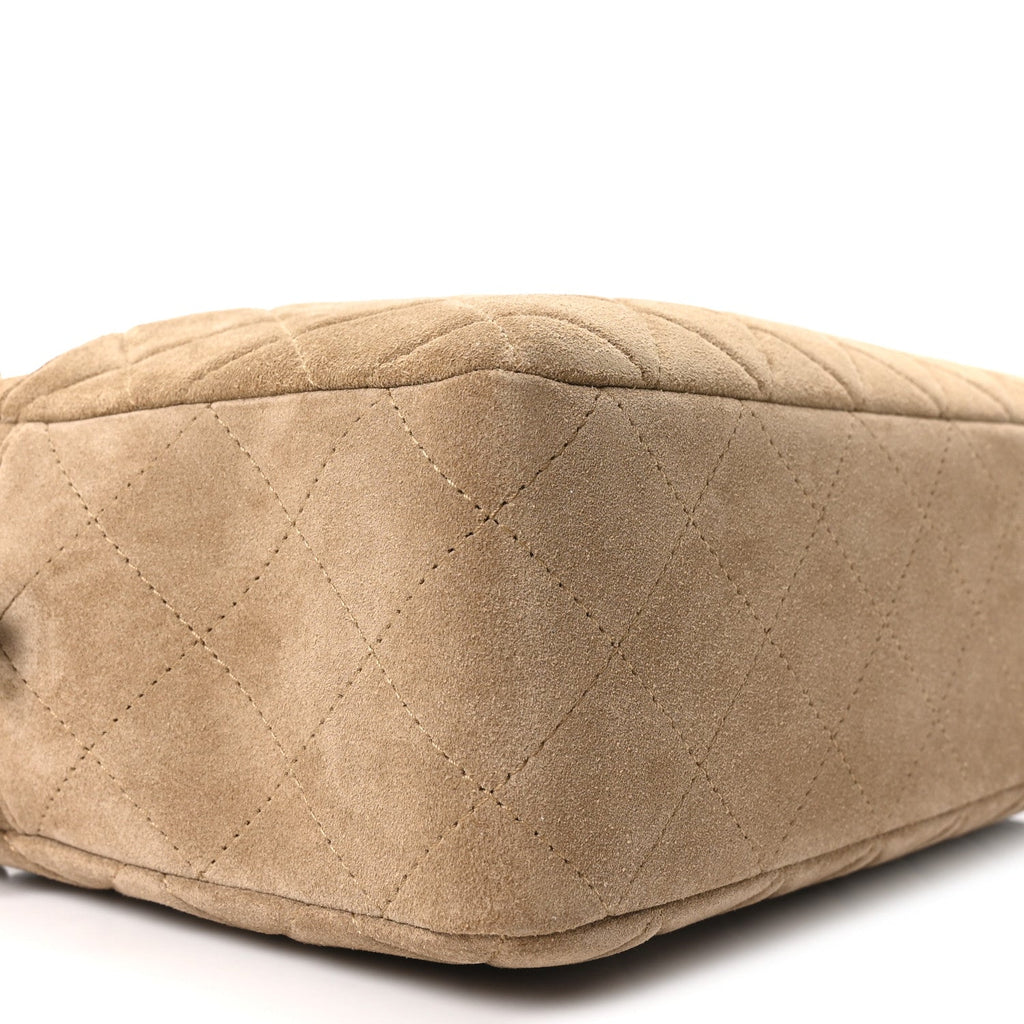 Suede Calfskin Maxi Camera Case Dark Beige