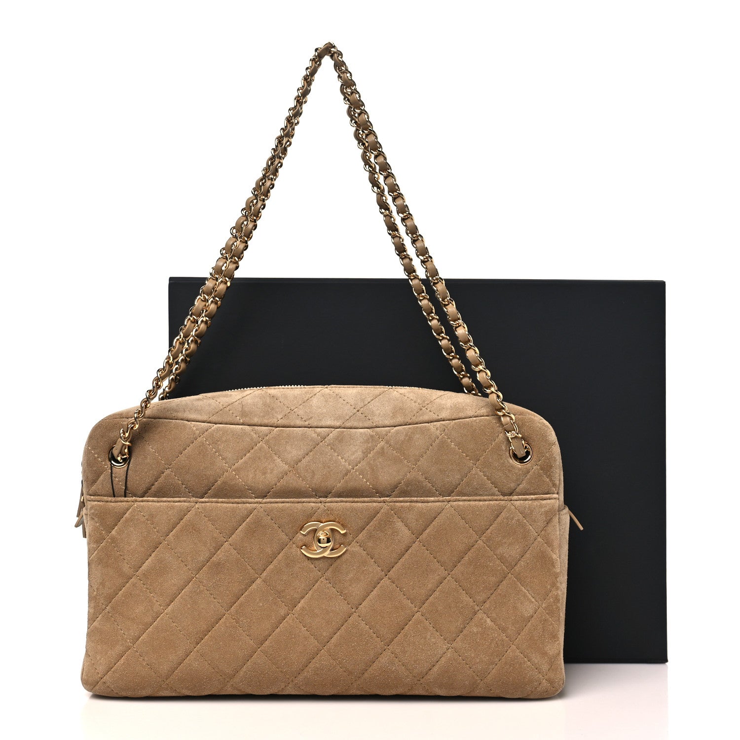 Suede Calfskin Quilted Camerissimo Camera Case Dark Beige