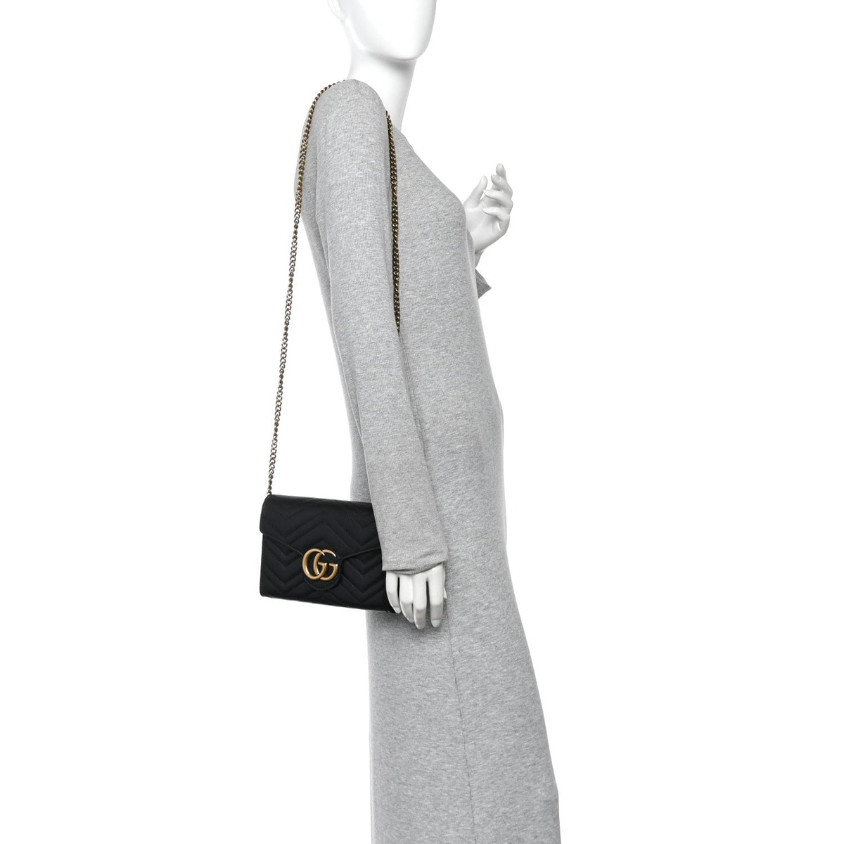 Calfskin Matelasse GG Marmont Chain Wallet Black