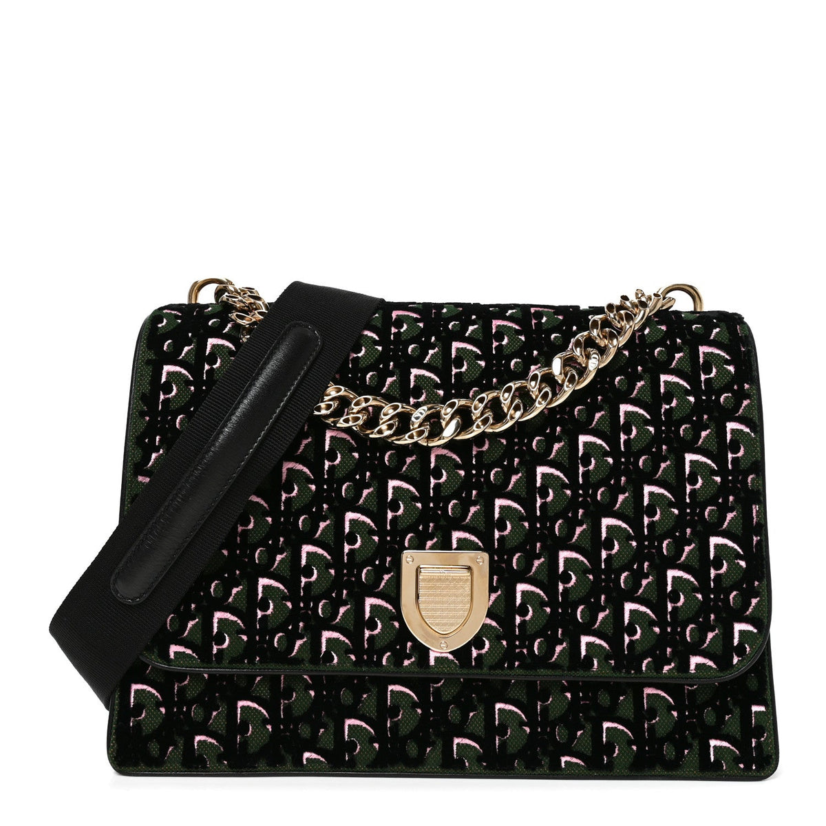 Velvet Oblique Diorama Satchel Black Green Pink
