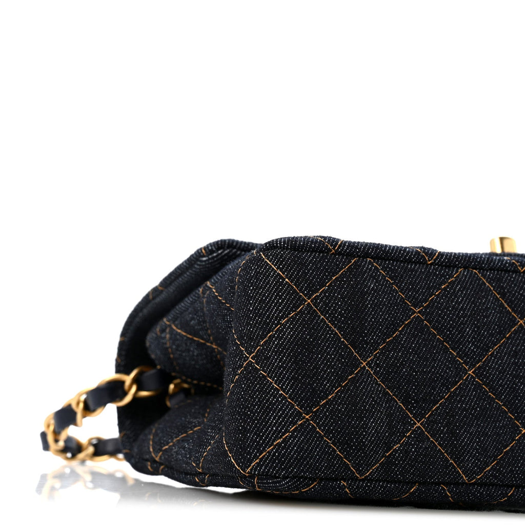 Denim Quilted Mini Rectangular Flap Dark Blue