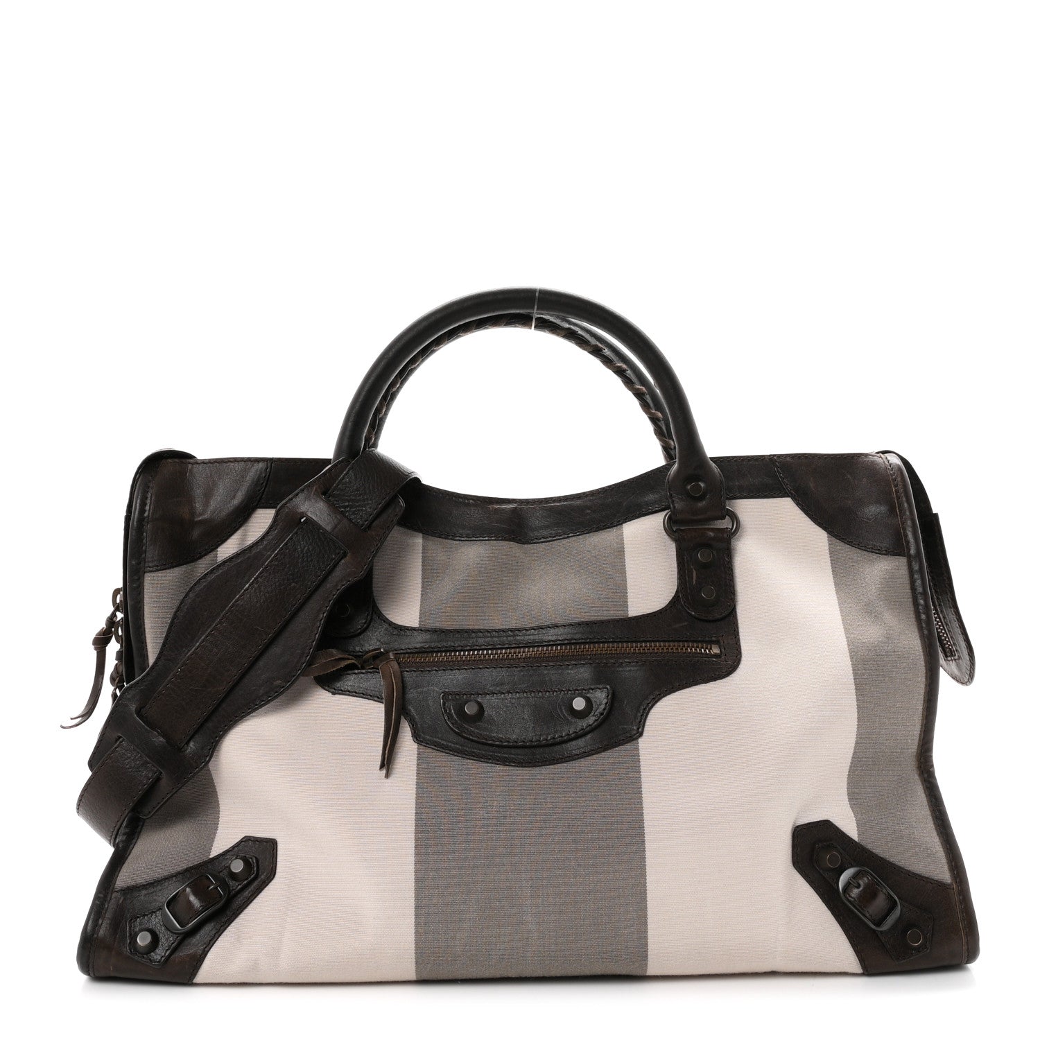 Agneau Canvas Striped Raye Classic Hardware City Brown Grey
