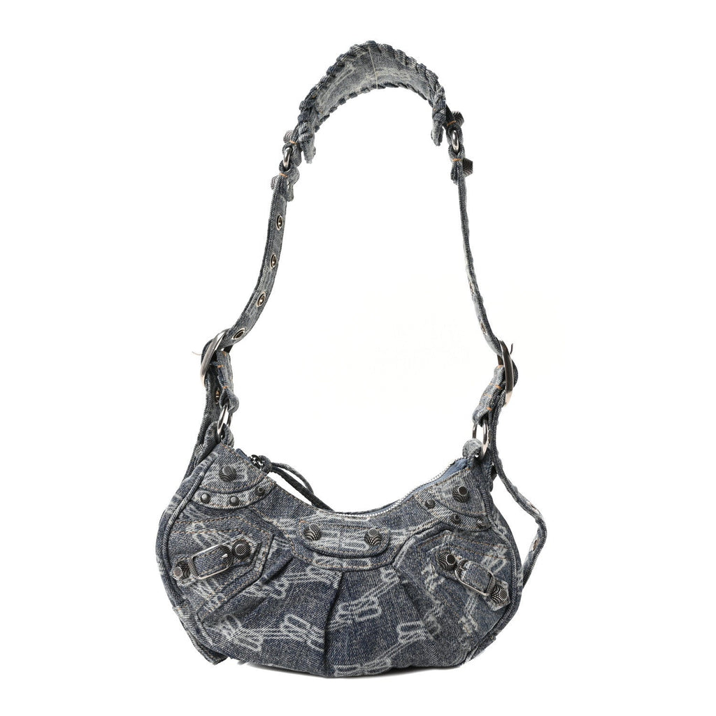 Bleached Denim BB Monogram Le Cagole Shoulder Bag XS Blue