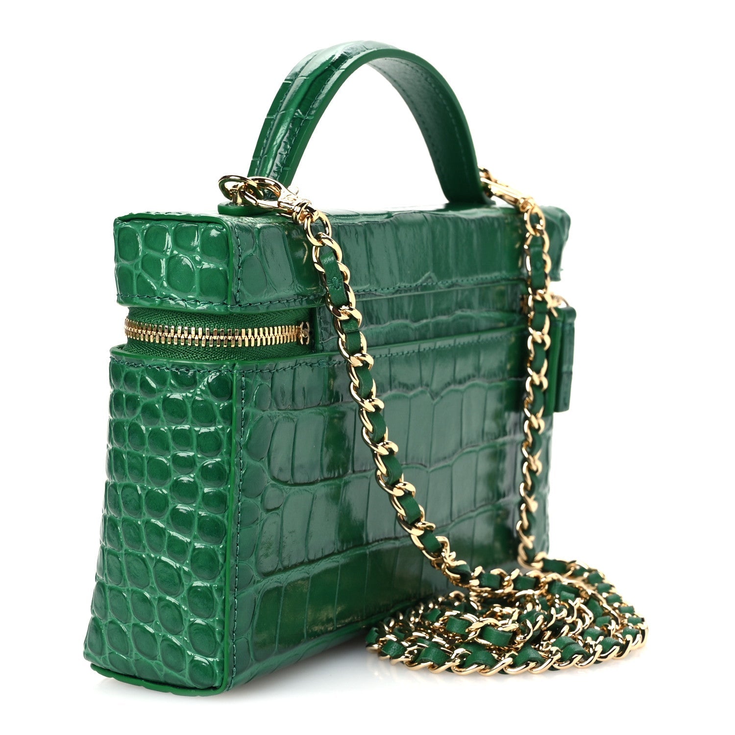 Calfskin Crocodile Embossed Crococo Exoticoco Vanity With Chain Emerald