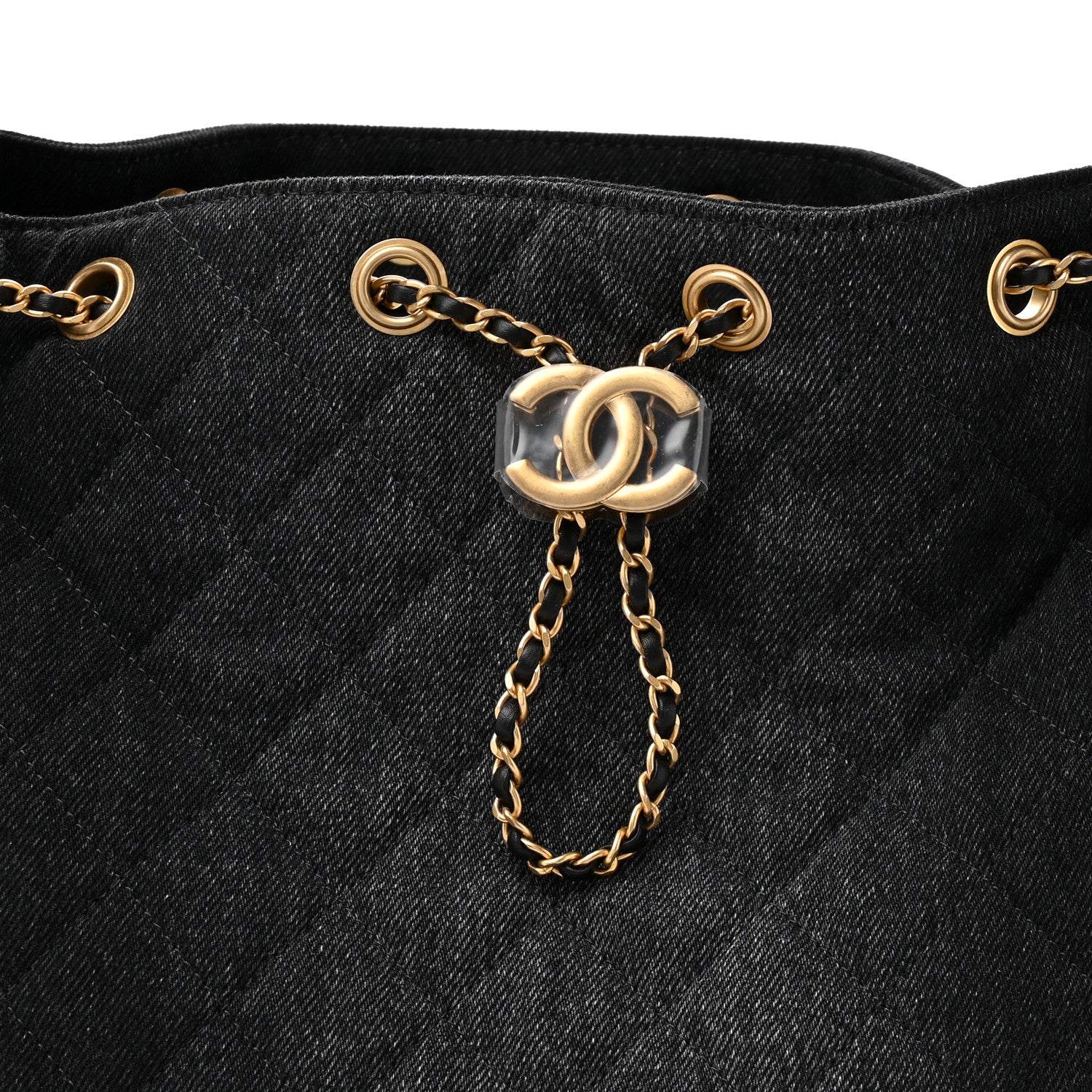 Washed Denim Quilted Medium Chanel 25 Handbag Black