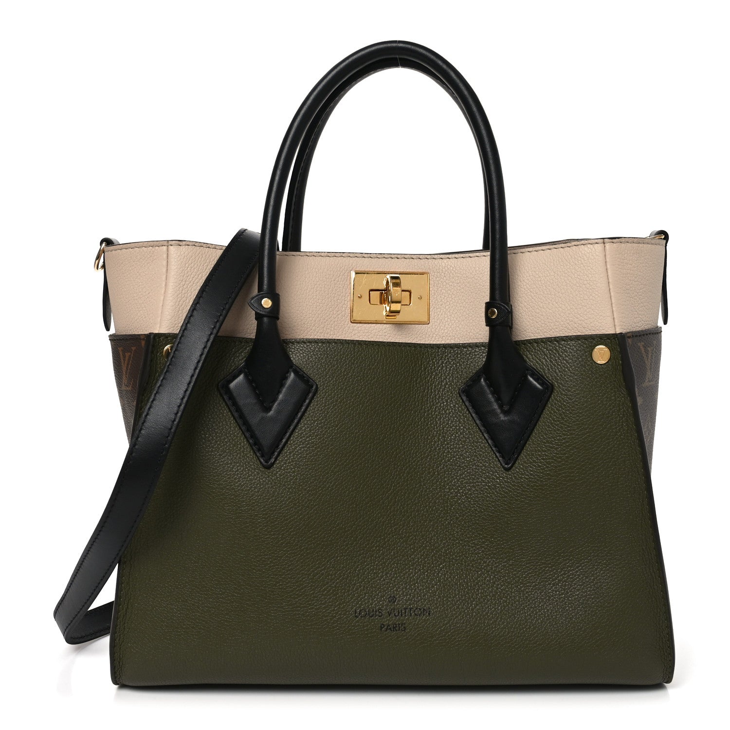 Calfskin Monogram On My Side MM Laurier Green Toffee Latte Beige