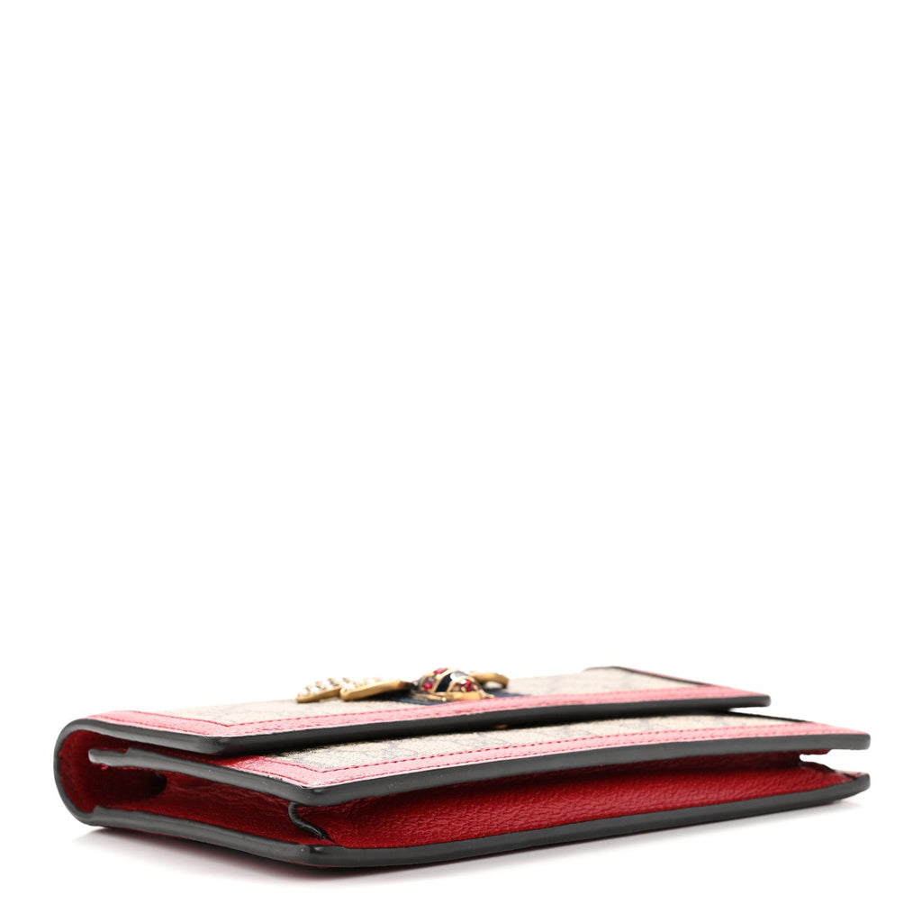 GG Supreme Monogram Web Queen Margaret Chain Wallet Red