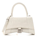 Calfskin Crocodile Embossed Small Hourglass Top Handle Bag White White