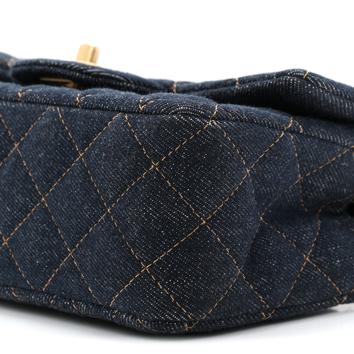 Denim Quilted Mini Rectangular Flap Dark Blue