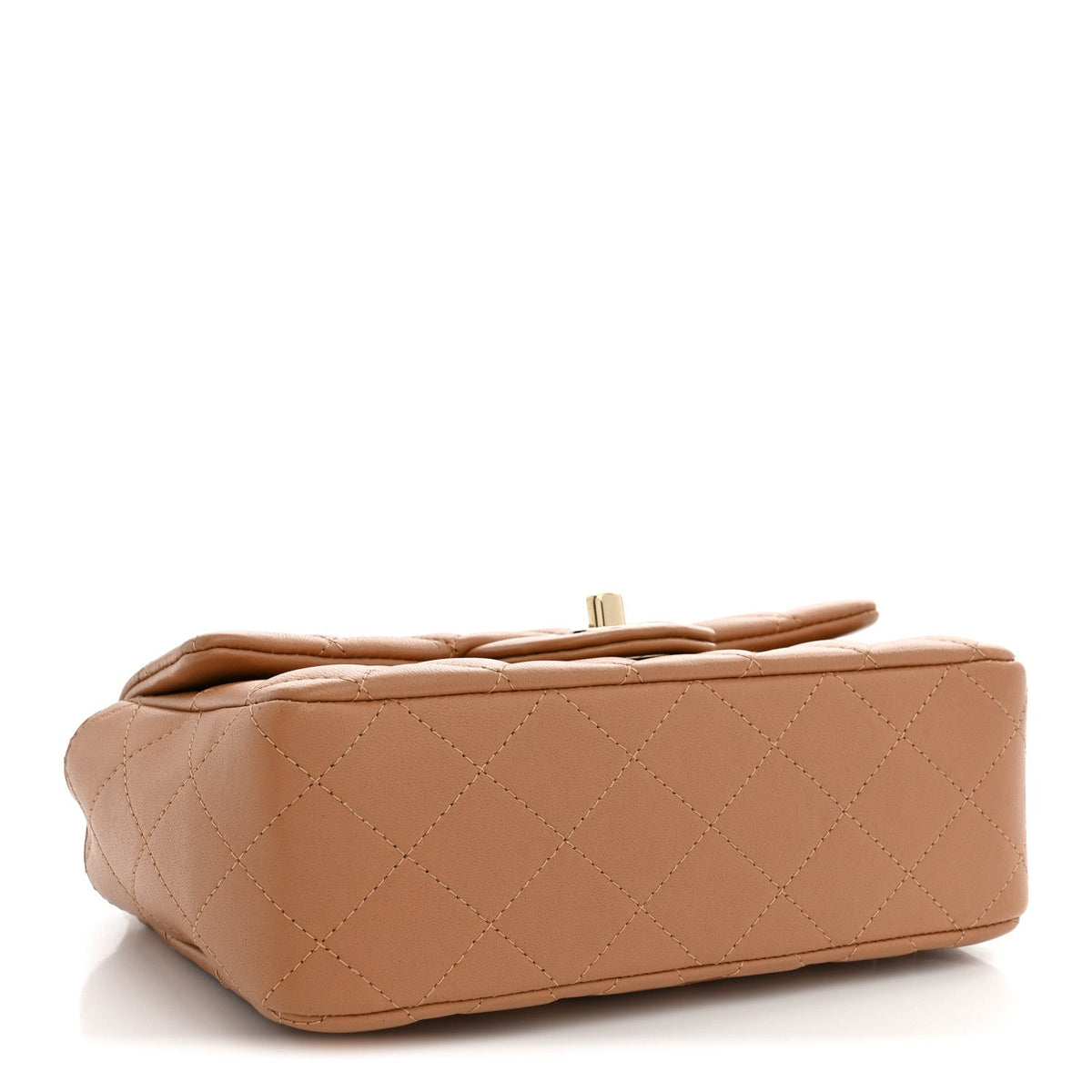 Lambskin Quilted Mini Top Handle Rectangular Flap Dark Beige