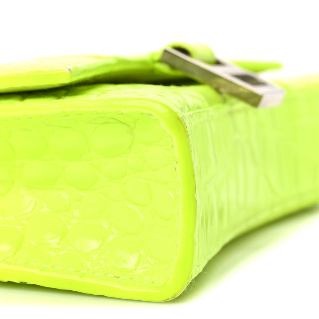 Shiny Calfskin Crocodile Embossed Hourglass Chain Bag Fluo Yellow