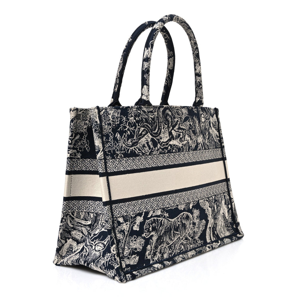 Canvas Embroidered Medium Dioriviera Toile De Jouy Reverse Book Tote Blue