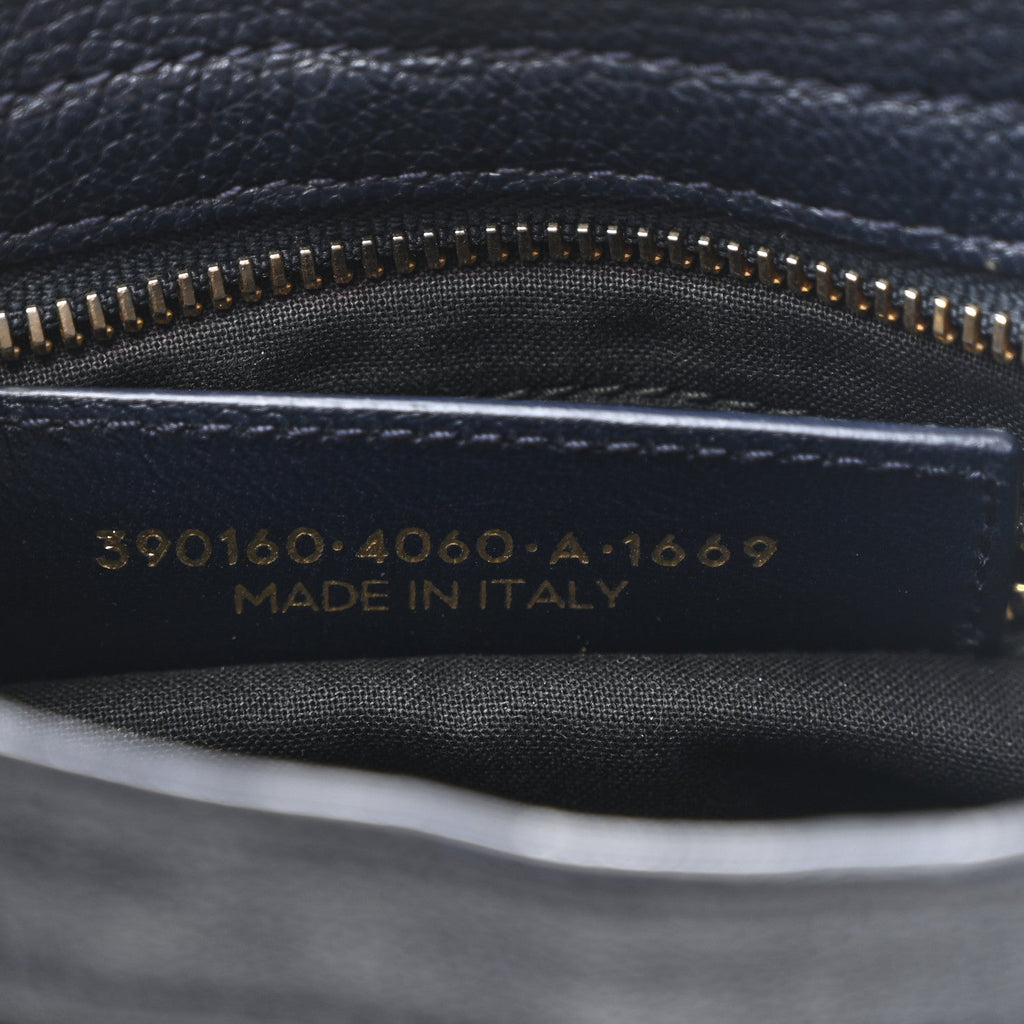 Chevre Gold Metallic Edge Hardware Mini City  Bleu Nuit Dark Sea