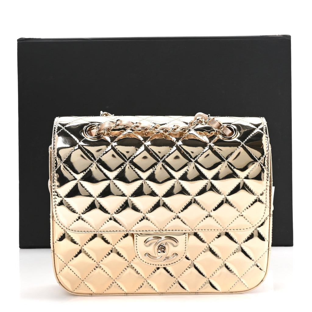 Mirror Calfskin Metallic Calfskin Quilted Hollywood Boulevard Backpack With Coin Purse Gold
