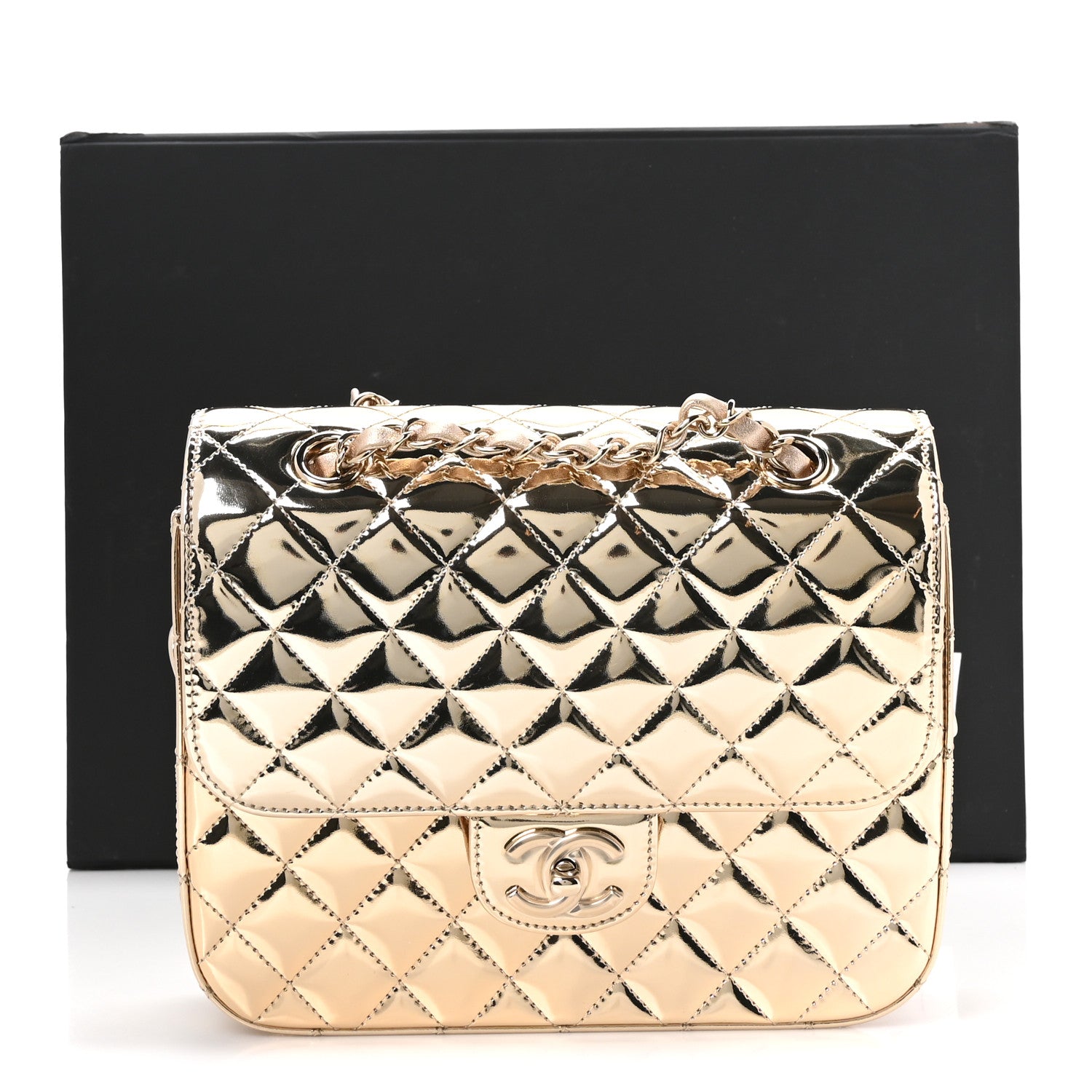 Mirror Calfskin Metallic Calfskin Quilted Hollywood Boulevard Backpack With Coin Purse Gold