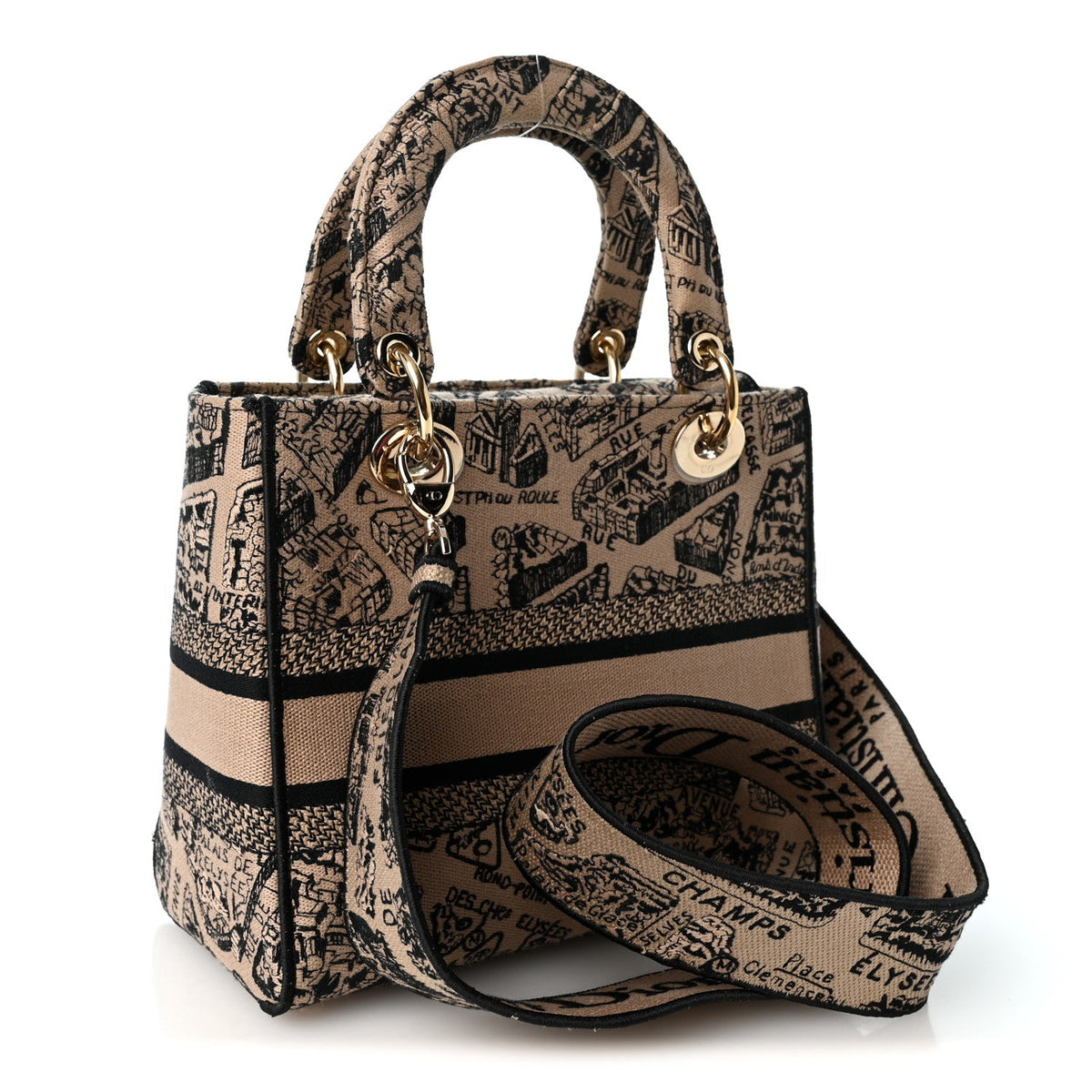Canvas Embroidered Medium Plan de Paris Lady D-Lite Beige Black