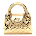 Mirror Calfskin Metallic Calfskin Quilted Nano Kelly Shopper Gold