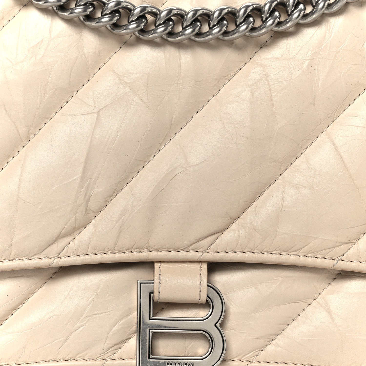 Crushed Calfskin Quilted Medium Crush Chain Bag Nude
