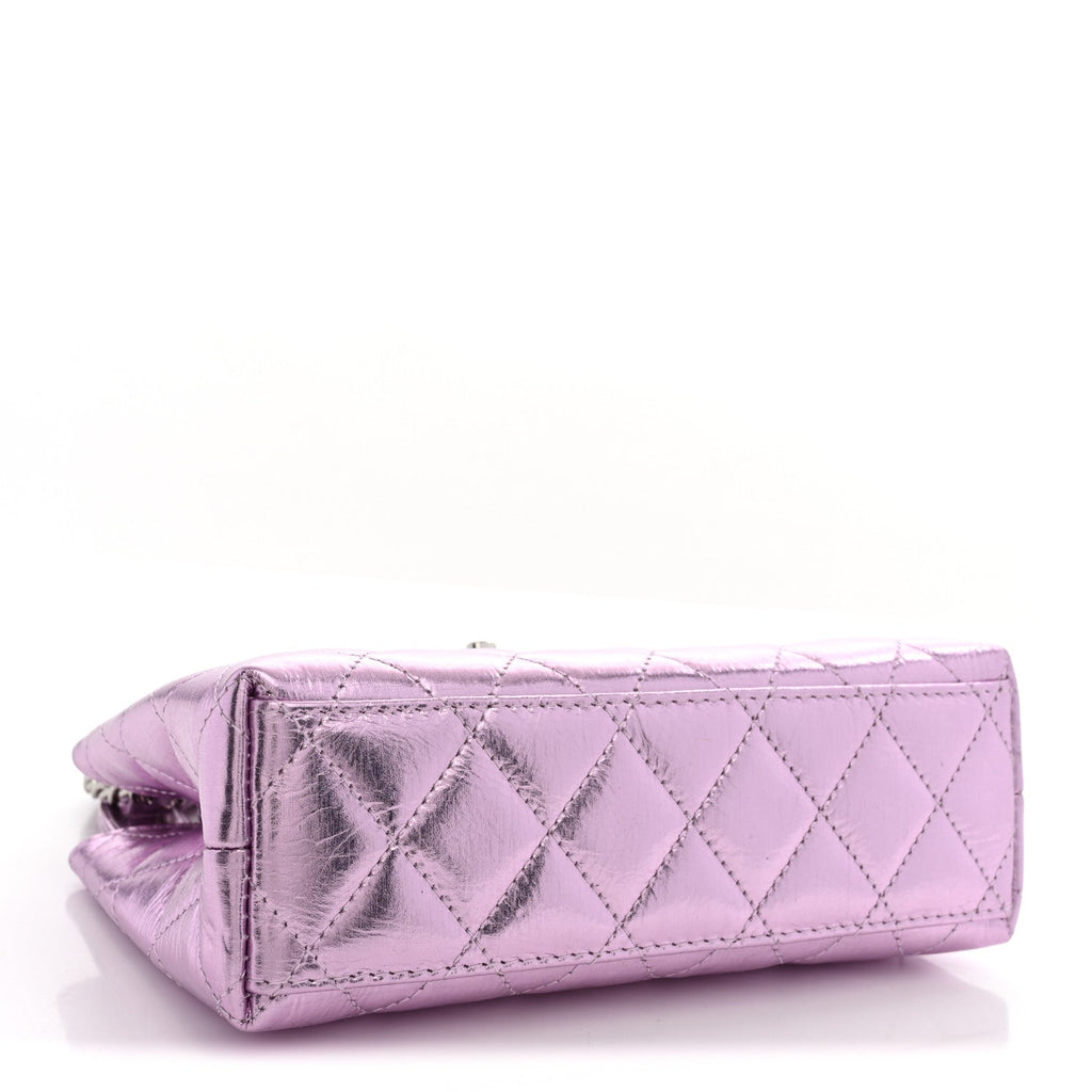 Metallic Aged Calfskin Quilted Nano Kelly Shopper Pink